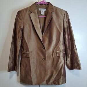 Alfani Brown Silk Blazer Jacket Metallic Sheen Sz 4 Tan Champagne